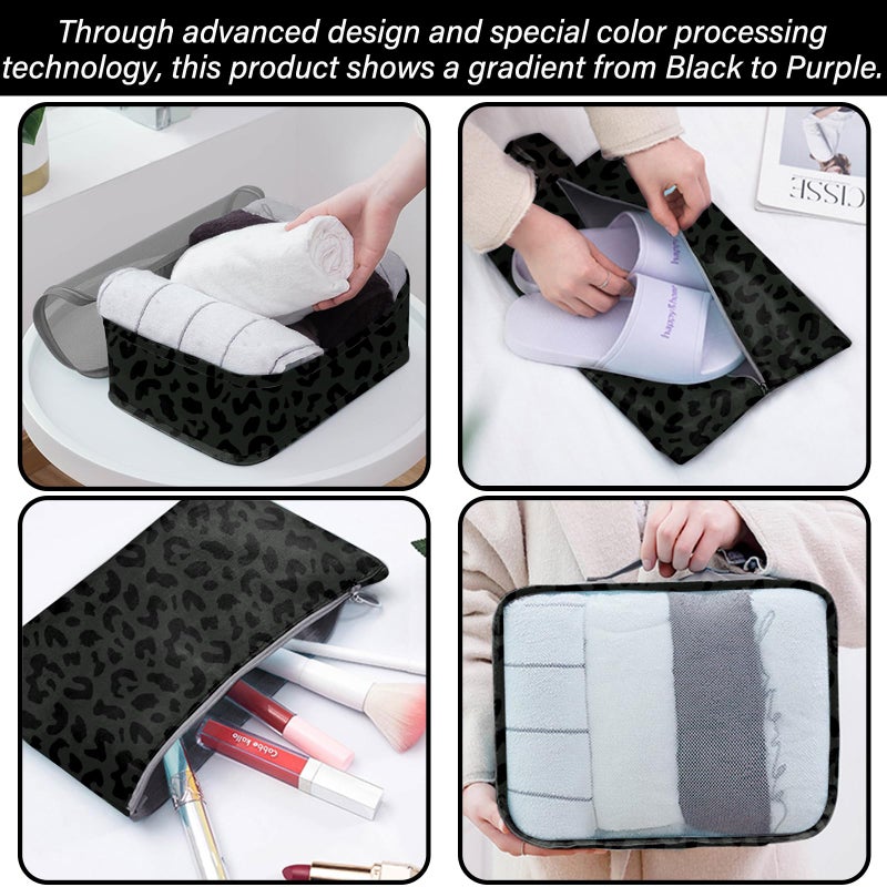 BHAHB 7 Set Packing Cubes Travel Luggage Organizers for Suitcase Travel Accessories with Shoe Bag for Women Girls Aesthetic Cute-Black Leopard Cheetah Pattern - Image 4