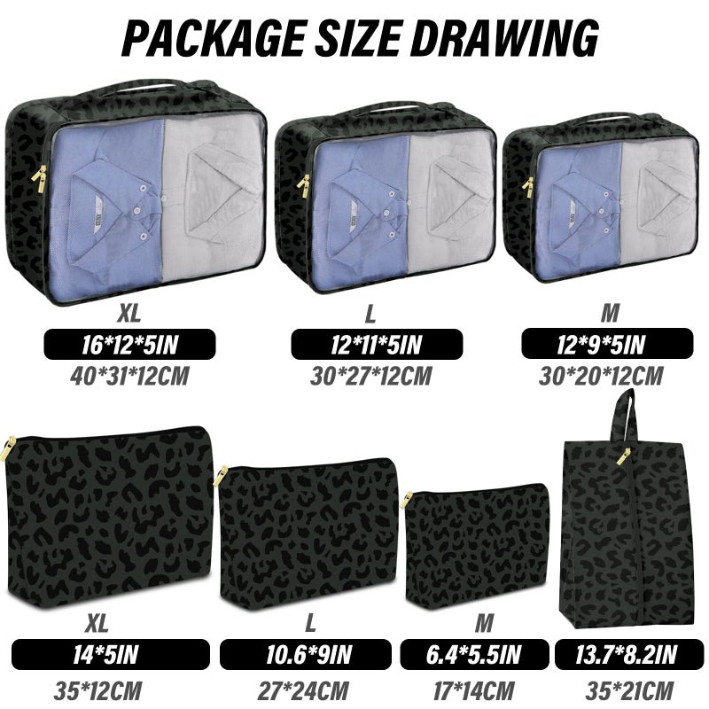 BHAHB 7 Set Packing Cubes Travel Luggage Organizers for Suitcase Travel Accessories with Shoe Bag for Women Girls Aesthetic Cute-Black Leopard Cheetah Pattern - Image 3