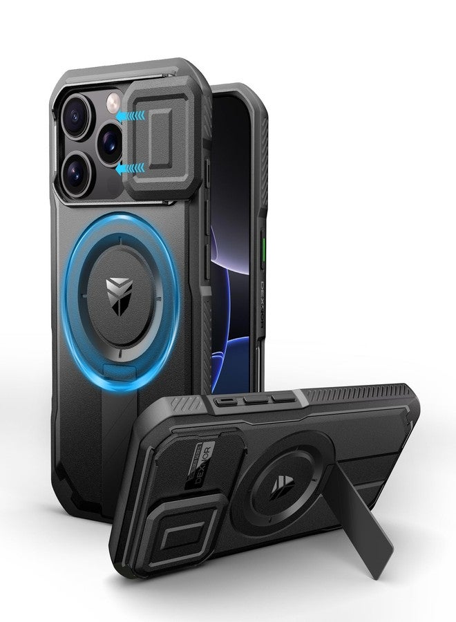 Dexnor Compatible with iPhone 16 Pro Case with Camera Cover Slide & Adjustable Kickstand, Magnetic Rugged Shockproof Bumper Cases Heavy Duty Mangetic Protective Case - Black - Image 1