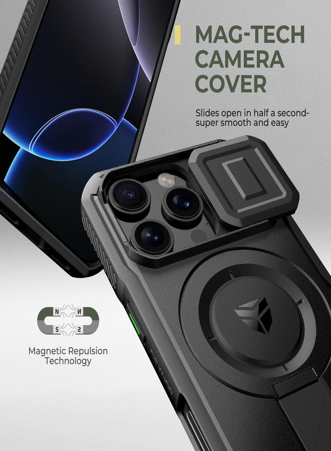 Dexnor Compatible with iPhone 16 Pro Case with Camera Cover Slide & Adjustable Kickstand, Magnetic Rugged Shockproof Bumper Cases Heavy Duty Mangetic Protective Case - Black - Image 4