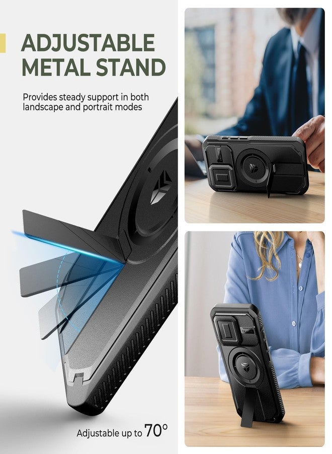Dexnor Compatible with iPhone 16 Pro Case with Camera Cover Slide & Adjustable Kickstand, Magnetic Rugged Shockproof Bumper Cases Heavy Duty Mangetic Protective Case - Black - Image 5
