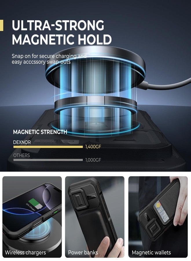Dexnor Compatible with iPhone 16 Pro Case with Camera Cover Slide & Adjustable Kickstand, Magnetic Rugged Shockproof Bumper Cases Heavy Duty Mangetic Protective Case - Black - Image 3