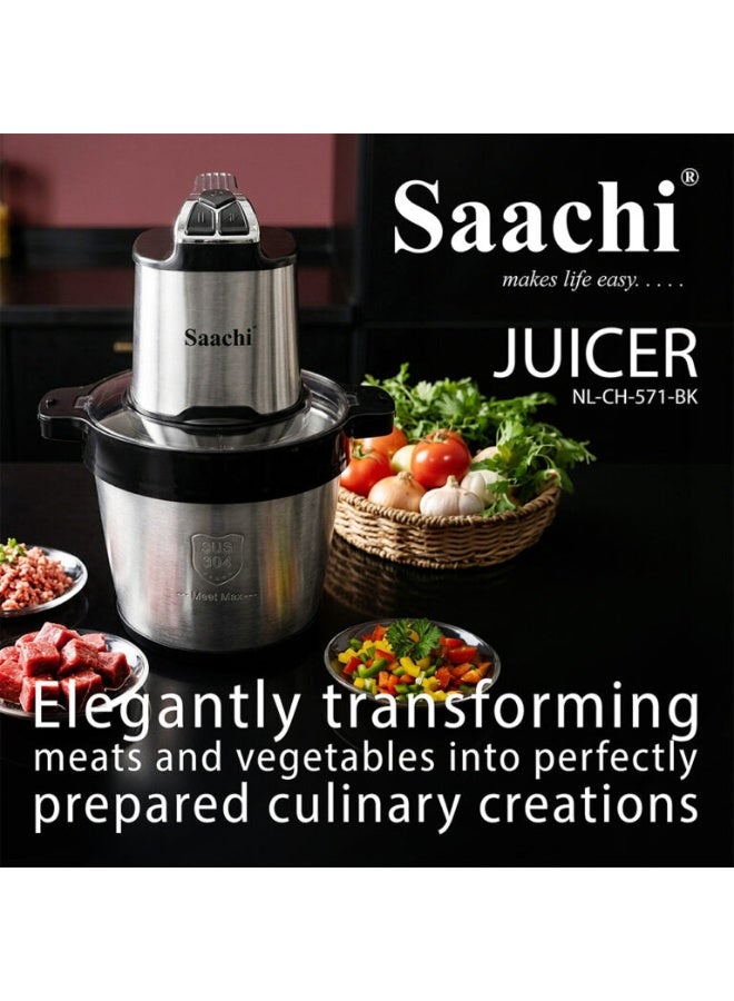 Saachi 8L Electric Chopper NL-CH-571-BK, 1000W Pure Copper Motor, Stainless Steel Bowl, Double Layer Blades, 3 Speed Control, Meat & Vegetable Chopper, Overheat Protection 8 L 1000 W NL-CH-571-BK Black - Image 5