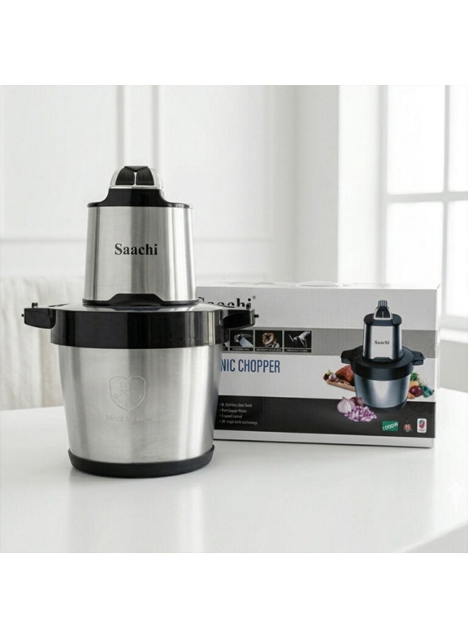 Saachi 8L Electric Chopper NL-CH-571-BK, 1000W Pure Copper Motor, Stainless Steel Bowl, Double Layer Blades, 3 Speed Control, Meat & Vegetable Chopper, Overheat Protection 8 L 1000 W NL-CH-571-BK Black - Image 2