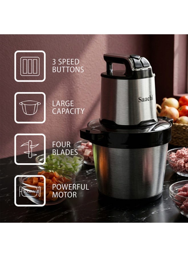 Saachi 8L Electric Chopper NL-CH-571-BK, 1000W Pure Copper Motor, Stainless Steel Bowl, Double Layer Blades, 3 Speed Control, Meat & Vegetable Chopper, Overheat Protection 8 L 1000 W NL-CH-571-BK Black - Image 3