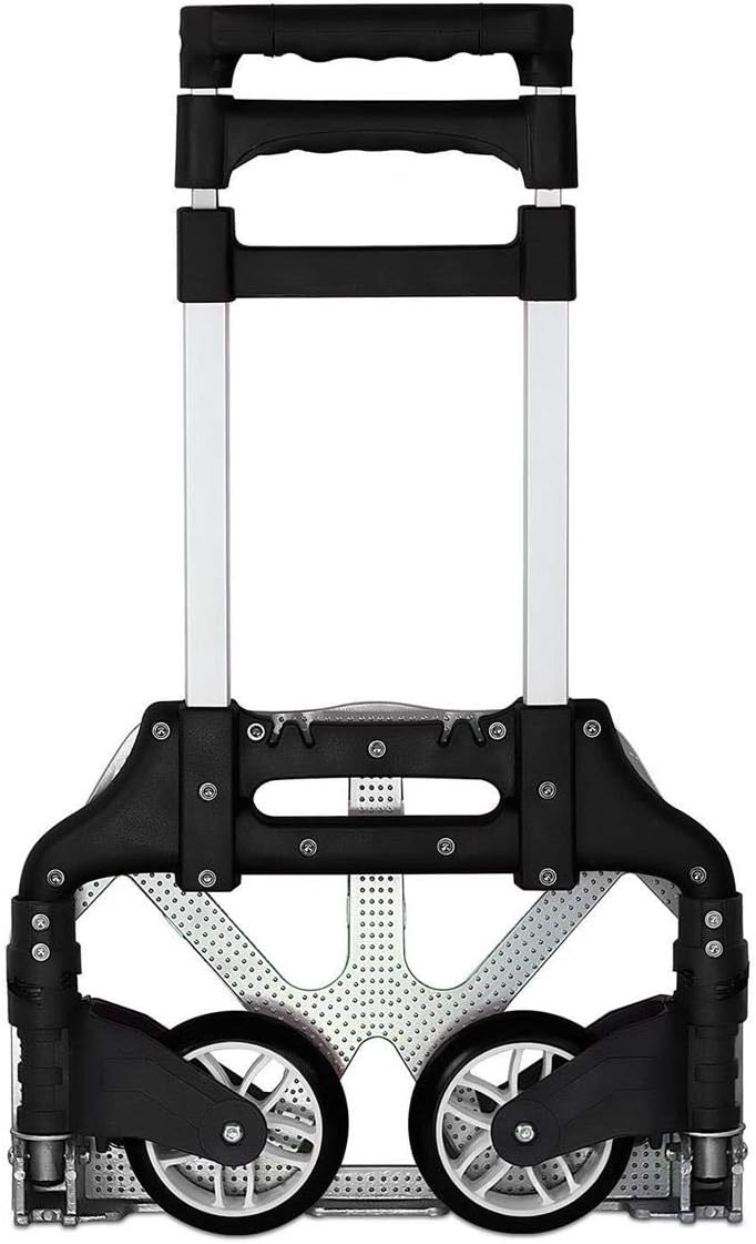 Mount-It! Folding Hand Truck and Personal Dolly, Foldable Aluminum Trolley Cart, 165 Lb Capacity Heavy Duty Dolly with Wheels of Rubber for Moving, Comfortable Telescoping Handle for Indoor Outdoor - Image 3