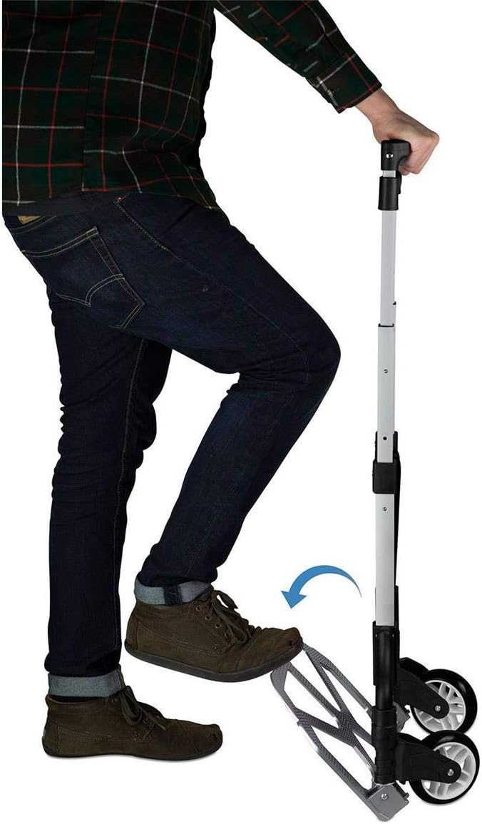Mount-It! Folding Hand Truck and Personal Dolly, Foldable Aluminum Trolley Cart, 165 Lb Capacity Heavy Duty Dolly with Wheels of Rubber for Moving, Comfortable Telescoping Handle for Indoor Outdoor - Image 4
