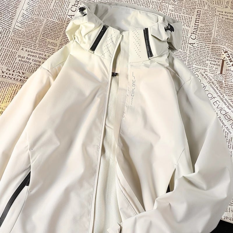 Generic Mens and Womens Detachable Outdoor Spring and Autumn Mountaineering Suit Spring and Winter Waterproof Windproof Solid Color Collar Jacket Off-white - Image 1