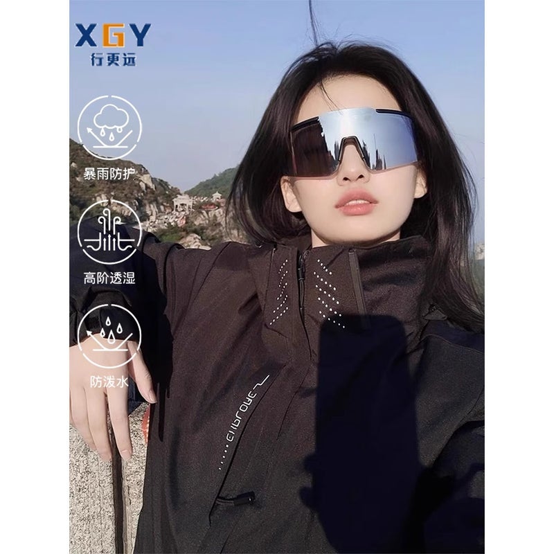 Generic Mens and Womens Detachable Outdoor Spring and Autumn Mountaineering Suit Spring and Winter Waterproof Windproof Solid Color Collar Jacket Off-white - Image 2