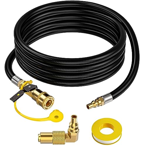 GasXpert 12 FT RV Quick Connect Propane Hose for RV to Grill, LP Quick Connect Propane Hose with Elbow Adapter for 17" and 22" Blackstone Griddles, 1/4" Shutoff Valve & 1/4" Male Full Flow Plug. - Image 1