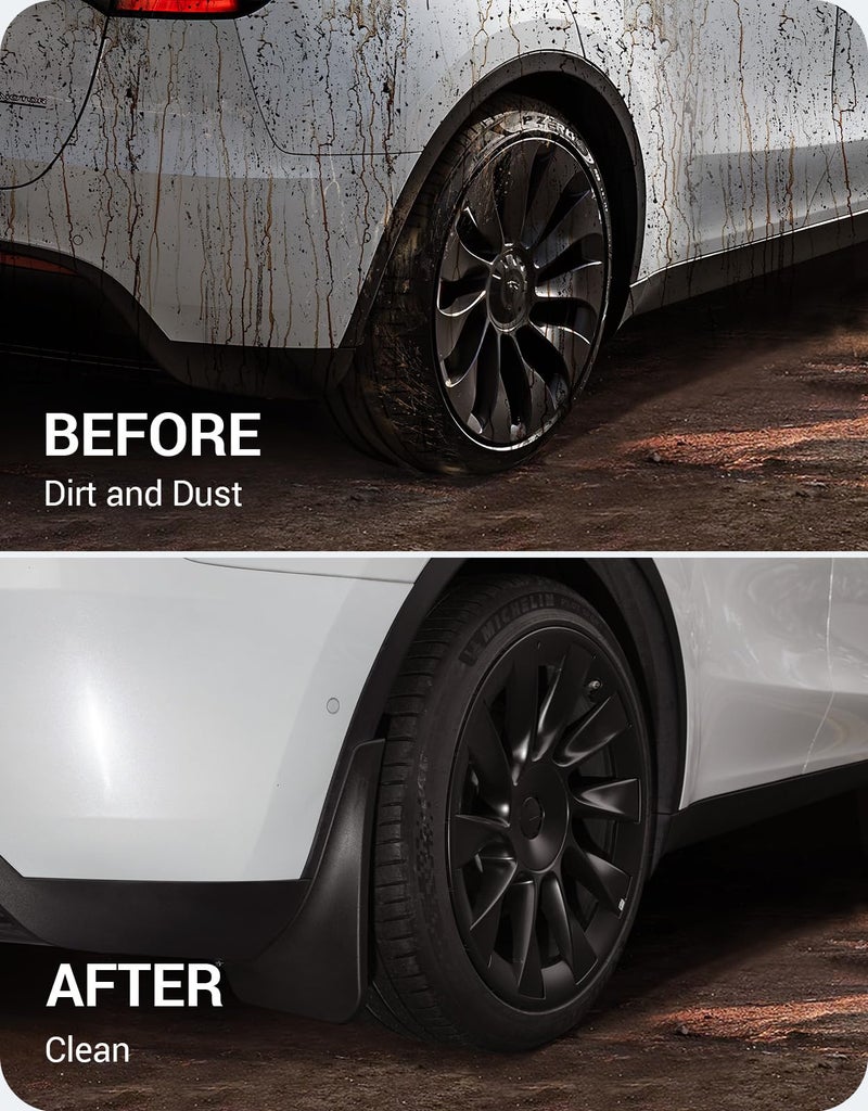 BASENOR 2024-2020 Tesla Model Y Mud Flaps Splash Guards Vehicle Sediment Protection No Drilling No Tape Mudflaps Tire Protector Mudflaps All Weather Tesla Exterior Accessories (Set of 4) - Image 4