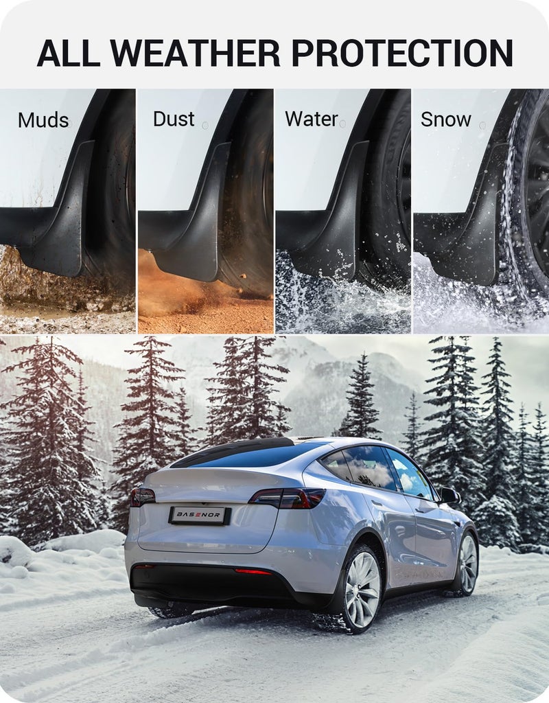 BASENOR 2024-2020 Tesla Model Y Mud Flaps Splash Guards Vehicle Sediment Protection No Drilling No Tape Mudflaps Tire Protector Mudflaps All Weather Tesla Exterior Accessories (Set of 4) - Image 3