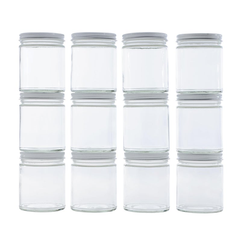 North Mountain Supply 9 Ounce Clear Glass Straight Sided Mason Canning Jars  With 70mm White Metal Lids  Case of 12