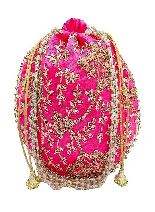 ATHZ Potli bag (Pack of 2 Potli) Parrot Green and Rani Matka Designer Potli handbags for Women and Girls wedding party and Return gift - Image 2
