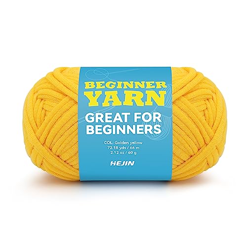 HEJIN 60g Yellow Yarn for Crocheting and Knitting;66m (72yds) Cotton Yarn for Beginners with Easy-to-See Stitches;Worsted-Weight Medium #4;Cotton-Nylon Blend Yarn for Beginners Crochet Kit Making - Image 1