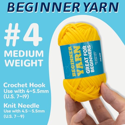 HEJIN 60g Yellow Yarn for Crocheting and Knitting;66m (72yds) Cotton Yarn for Beginners with Easy-to-See Stitches;Worsted-Weight Medium #4;Cotton-Nylon Blend Yarn for Beginners Crochet Kit Making - Image 3