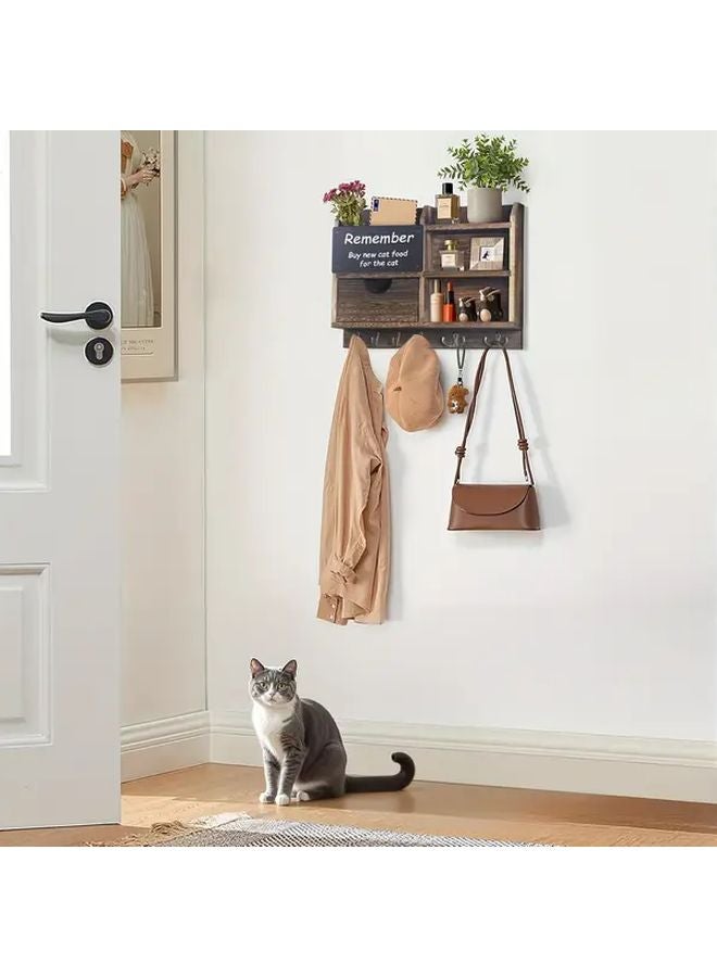 Charcoal Color Rustic Wooden Key Holder Wall Mount With Drawers Mail Storage Organizer - Image 2