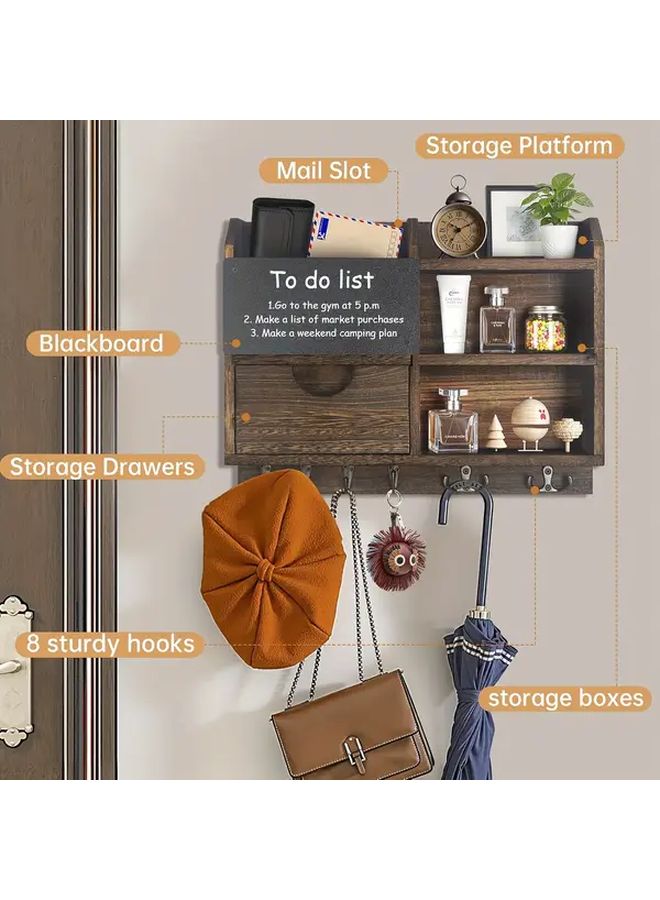 Charcoal Color Rustic Wooden Key Holder Wall Mount With Drawers Mail Storage Organizer - Image 4