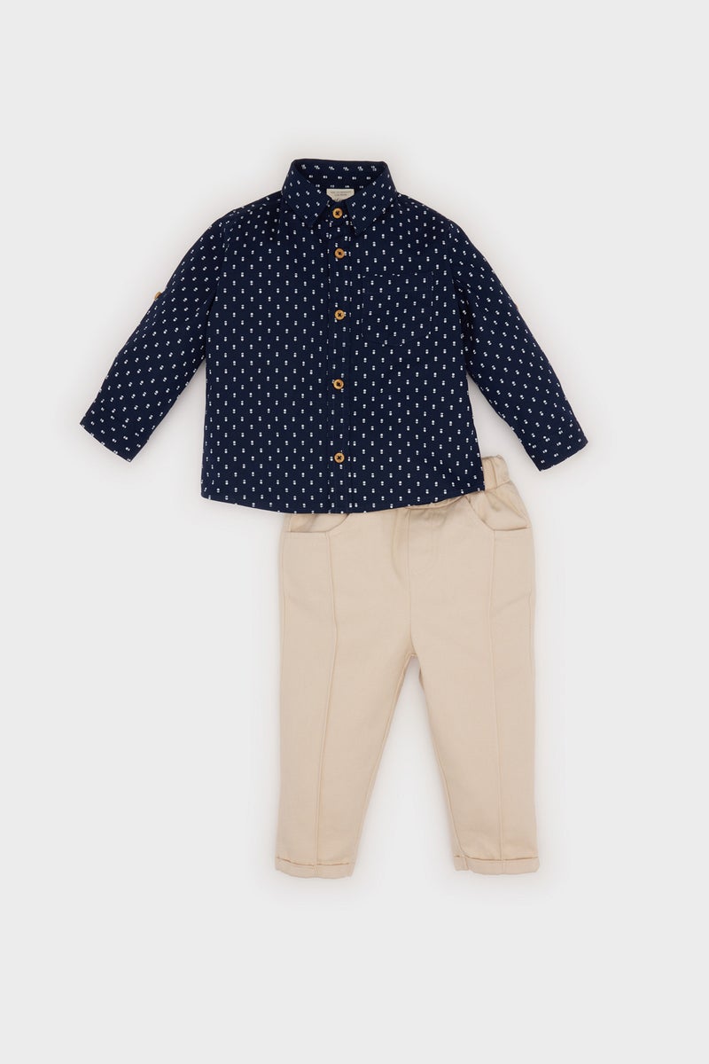 DeFacto Baby Boy Patterned Shirt Pants 2 Piece Set  - Image 1