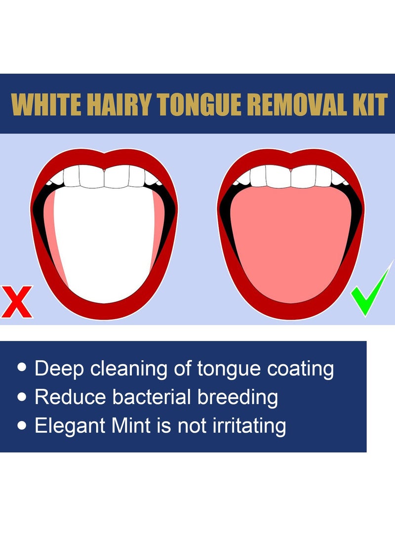 Jaysuing White Hairy Tongue Removal Kit, Tongue Cleaning Gel Set, Tongue Cleaner Gel With Tongue Brush, Tongue Scraper Scrubber For Adults With Cleaning Gel - Image 3