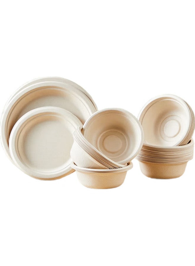 Cooker King Natural Sugar Cane Pulp Paper Plates, Disposable Tableware, Waterproof And Oil-Resistant, Thickened, Natural Color, Biodegradable Bowls, 350Ml, 40 Pieces - Image 3