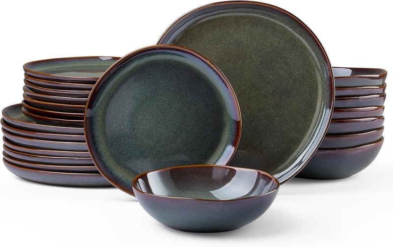 HaWare Dinnerware Sets 24Piece Stoneware Plates and Bowls Set Dish Set for 8 Ceramic Dishware for Home Restaurant Chip and Scratch Resistant Microwave and Dishwasher Safe Reactive Moss Green - Image 1