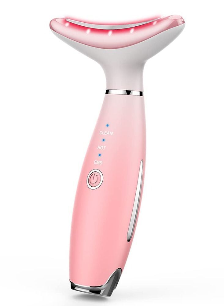 Beauty Massager for Face and Neck, Vibrating Facial with Heat , Vibration Led. Electric Skin Improve, Smooth, Firm, a Radiant Appearance (Pink)