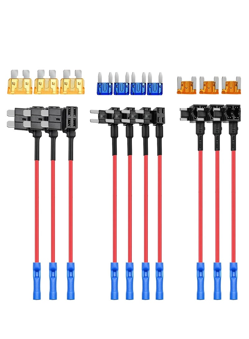 Generic 12V Car Add-a-Circuit Fuse Adapter with Standard and Mini TAP Profile TAP Blade Fuse for Cars Trucks Boats, 10 Pack Fuse Holder-3 Types  - Image 1