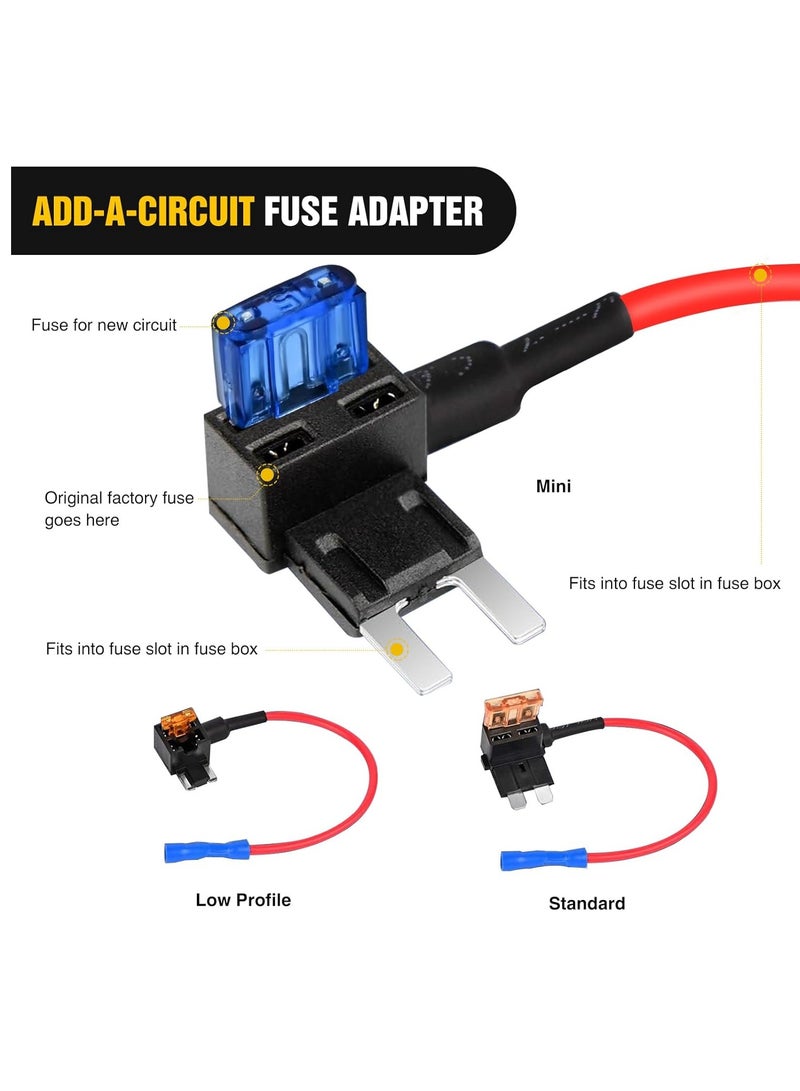 Generic 12V Car Add-a-Circuit Fuse Adapter with Standard and Mini TAP Profile TAP Blade Fuse for Cars Trucks Boats, 10 Pack Fuse Holder-3 Types  - Image 2
