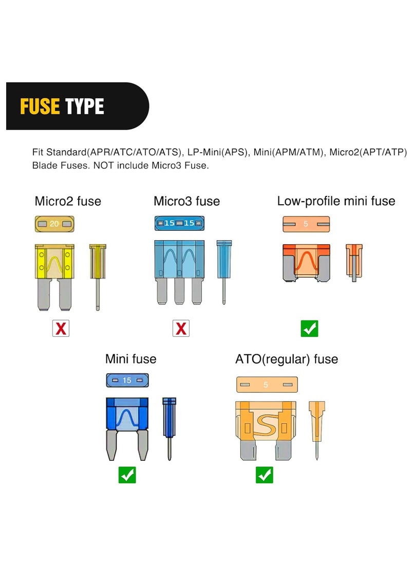 Generic 12V Car Add-a-Circuit Fuse Adapter with Standard and Mini TAP Profile TAP Blade Fuse for Cars Trucks Boats, 10 Pack Fuse Holder-3 Types  - Image 3