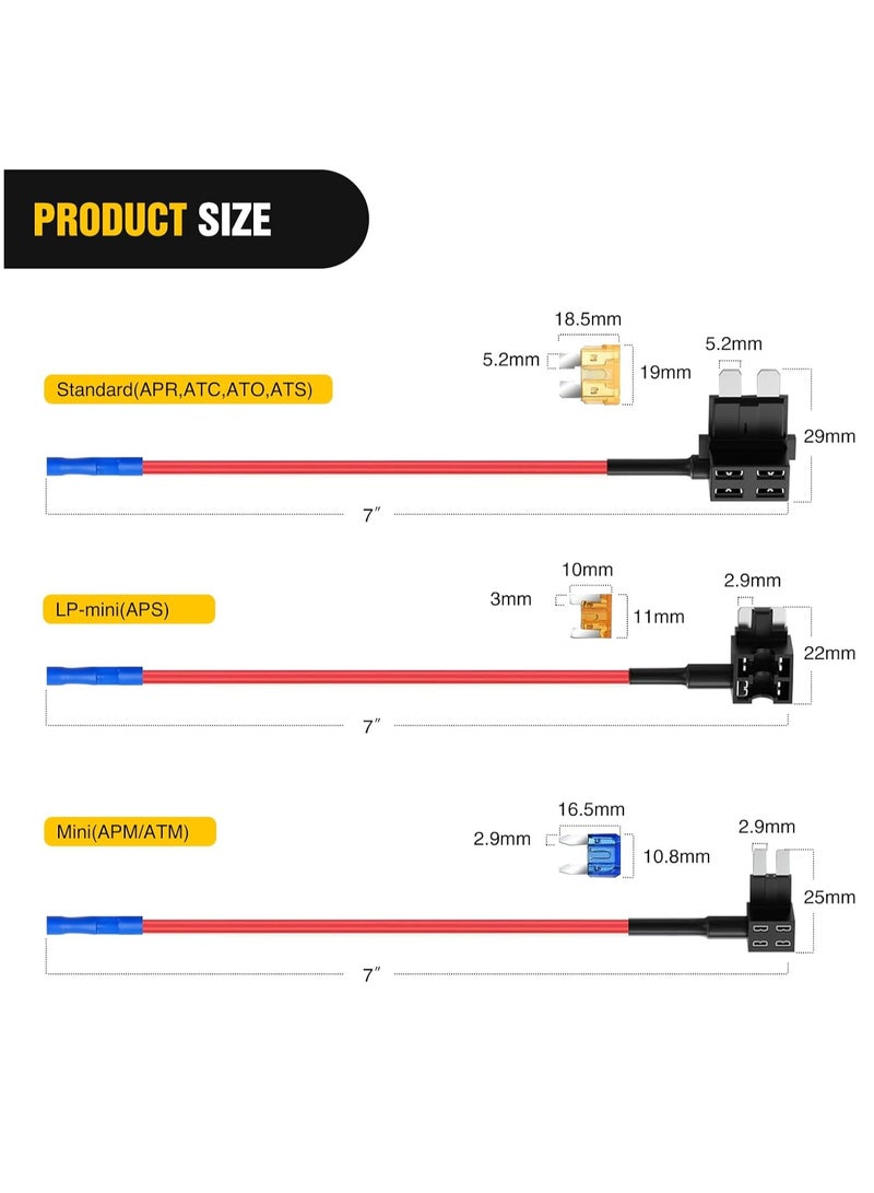Generic 12V Car Add-a-Circuit Fuse Adapter with Standard and Mini TAP Profile TAP Blade Fuse for Cars Trucks Boats, 10 Pack Fuse Holder-3 Types  - Image 4