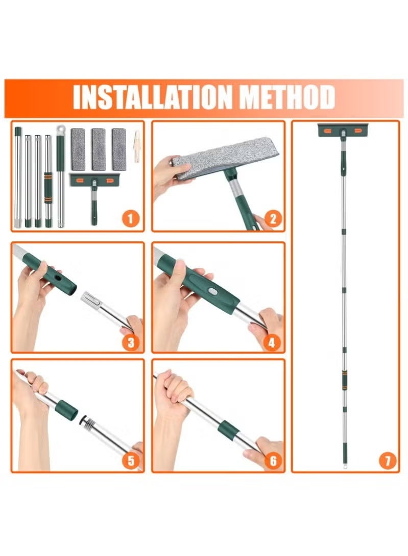 210cm Extendable Window Cleaning Equipment 2 in 1 Window Cleaning Kit, Cleaning Pole and Window Squeegee Cleaner with Bendable Head for Cleaning High Windows - Image 2