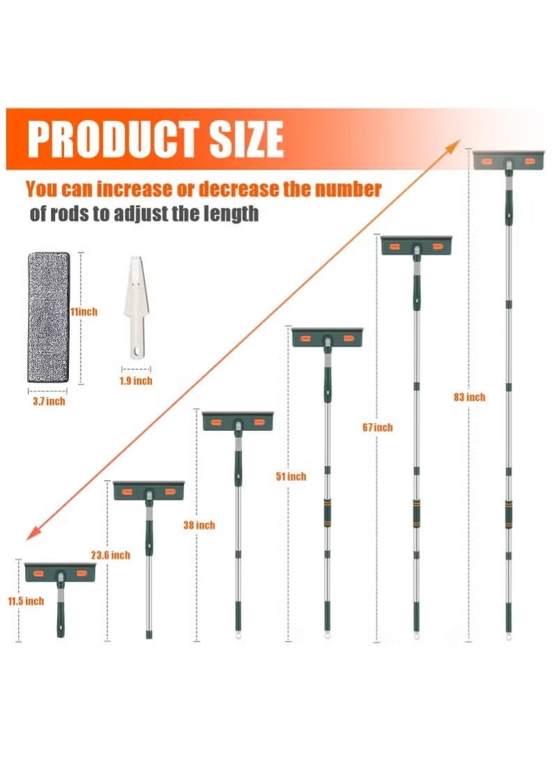 210cm Extendable Window Cleaning Equipment 2 in 1 Window Cleaning Kit, Cleaning Pole and Window Squeegee Cleaner with Bendable Head for Cleaning High Windows - Image 4