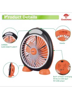 ICONA Icona Mini Electric 12V DC Solar Cooling Fan – 7-Inch Oscillating Table Fan, USB, Battery & Solar Powered, 2-Speed Desk Fan with LED Light – Compact and Portable (Orange)  - Image 2