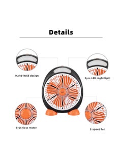 ICONA Icona Mini Electric 12V DC Solar Cooling Fan – 7-Inch Oscillating Table Fan, USB, Battery & Solar Powered, 2-Speed Desk Fan with LED Light – Compact and Portable (Orange)  - Image 4