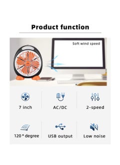 ICONA Icona Mini Electric 12V DC Solar Cooling Fan – 7-Inch Oscillating Table Fan, USB, Battery & Solar Powered, 2-Speed Desk Fan with LED Light – Compact and Portable (Orange)  - Image 5