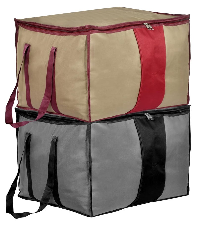 Kuber Industries Large Size Water Resistant Storage Bag Folding Organizer Bag Under Bed Storage College Carrying Bag for Bedding Comforters Blanket ClothesPack of 2 Black Maroon - Image 1