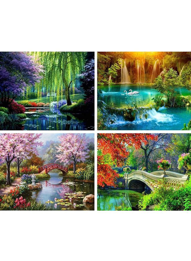 NIBEMINENT 4-Piece 5D Diamond Art Crystal Embroidery Painting Kit Multicolour - Image 1