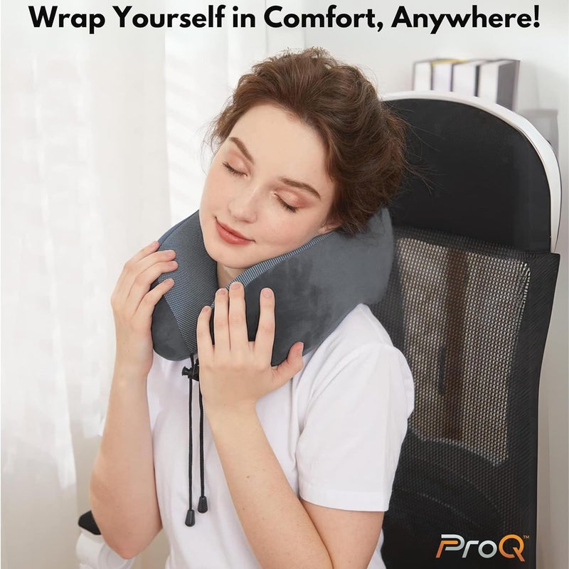 ProQ Neck Pillow for Travelling - Travel Pillow for Flights - Memory Foam Neck Pillow - Travel Neck Rest Pillows - Traveling Pillow for Men, Women Travelling Accessories, Lightweight, Portable, Grey - Image 3