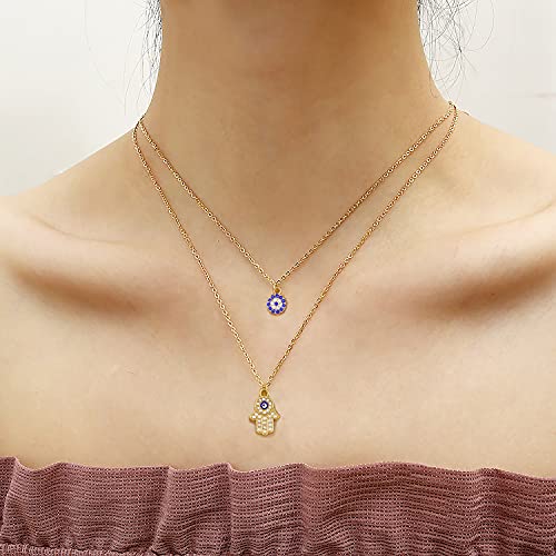 Baydurcan Dainty Evil Eye Necklace and Hamsa Necklace Turkish Blue Eye Hand Pendant Necklace 2pcs Jewelry Gift for Women Teenager (S2) - Image 4