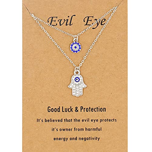Baydurcan Dainty Evil Eye Necklace and Hamsa Necklace Turkish Blue Eye Hand Pendant Necklace 2pcs Jewelry Gift for Women Teenager (S2) - Image 1
