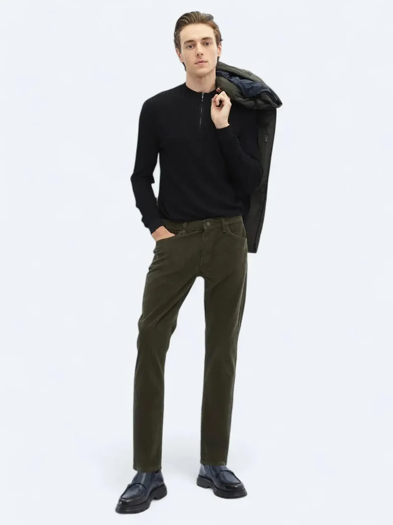 Kip Khaki Weaving Slim Fit Casual Cotton Blended Trousers