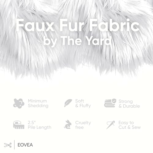 EOVEA Shaggy Faux Fur Fabric by The Yard – 60” Wide | Fluffy, Soft Fake Fur Material for Sewing, Crafts, Costumes, Upholstery & Home Decor | Long Pile Plush Fabric(White,Half Yard) - Image 2