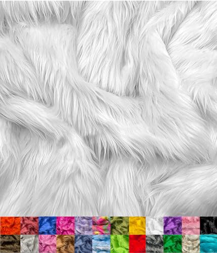EOVEA Shaggy Faux Fur Fabric by The Yard – 60” Wide | Fluffy, Soft Fake Fur Material for Sewing, Crafts, Costumes, Upholstery & Home Decor | Long Pile Plush Fabric(White,Half Yard) - Image 1