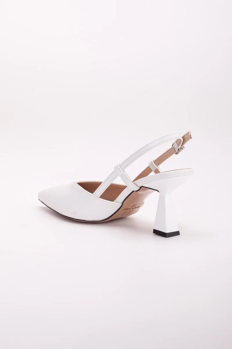 Dilimler Ayakkabı Large Size Side Pillar V Face Skin White Women's High Heel Shoes