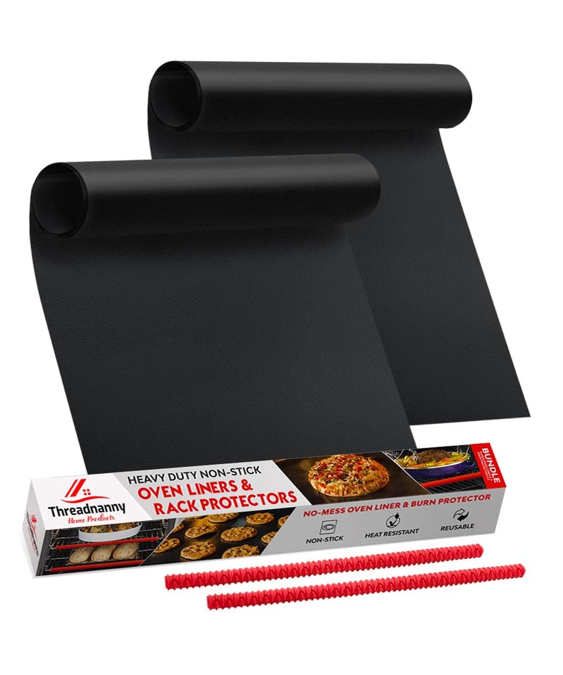 Oven Liners for Bottom of Oven 2pack Bundled with Rack Shield Guard 2pack  Large Mats for the Bottom 17x 25 and 14 Silicone Rack Protector  Reusable  Heat Resistant Kitchen Accessories