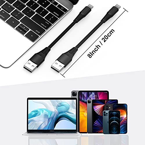 esbeecables [Apple MFi Certified] Short iPhone Charging Cable(3Pack 8 Inch),USB to Lightning Charger Cord for Apple,Nylon Braided Fast Charging Data Syncing Cable for iPhone 14/13/12/11/XS/XR/X/8/7/6/iPad/Airpods - Image 5