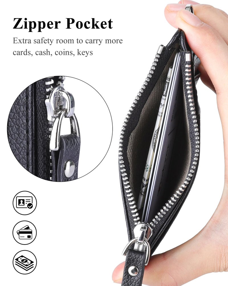 Teskyer Slim Minimalist Wallet, RFID Blocking Credit Card Holder Leather Wallet with Zipper Pocket for Men Women - Lichee Black - Image 3