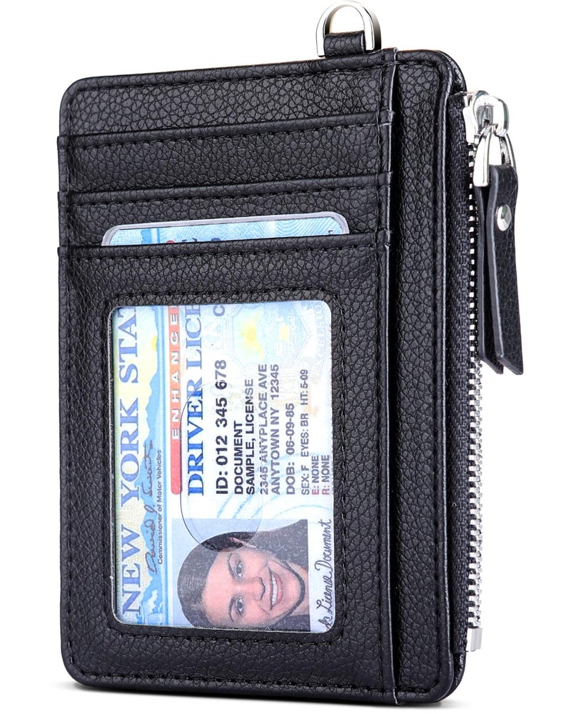 Teskyer Slim Minimalist Wallet, RFID Blocking Credit Card Holder Leather Wallet with Zipper Pocket for Men Women - Lichee Black - Image 1