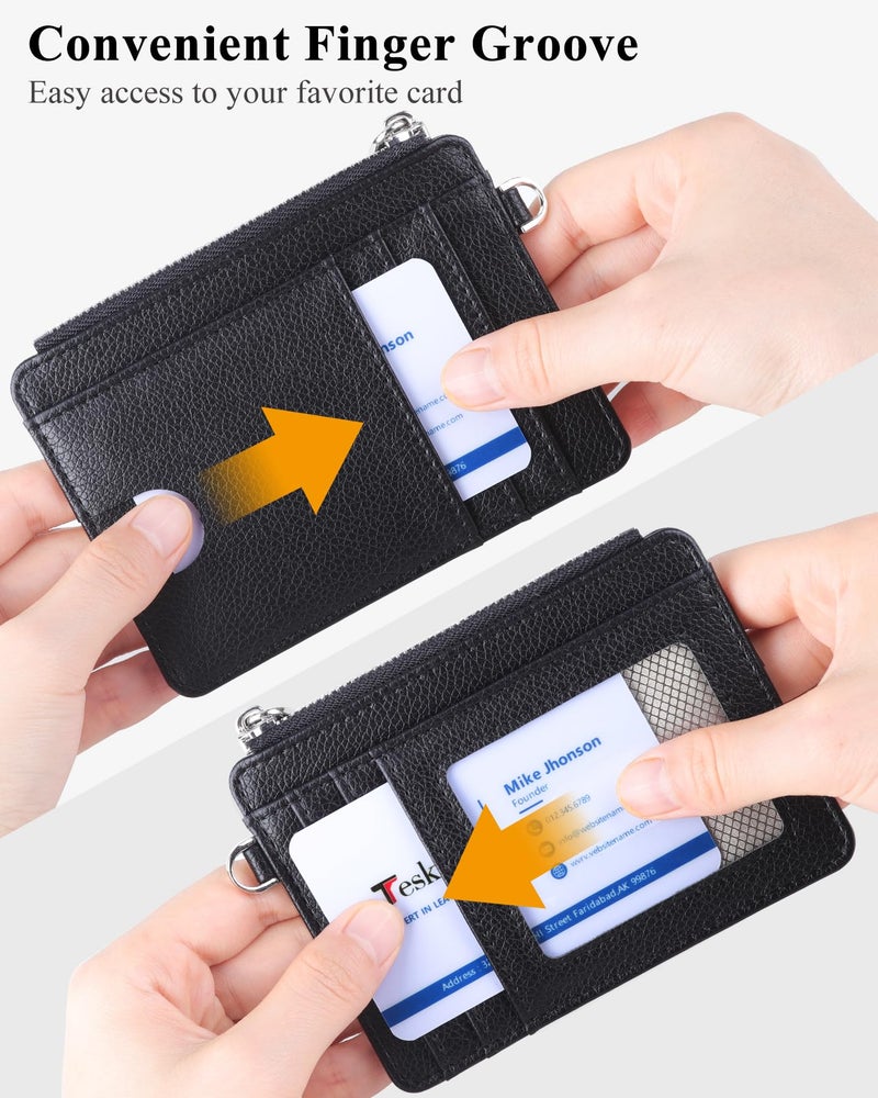 Teskyer Slim Minimalist Wallet, RFID Blocking Credit Card Holder Leather Wallet with Zipper Pocket for Men Women - Lichee Black - Image 4